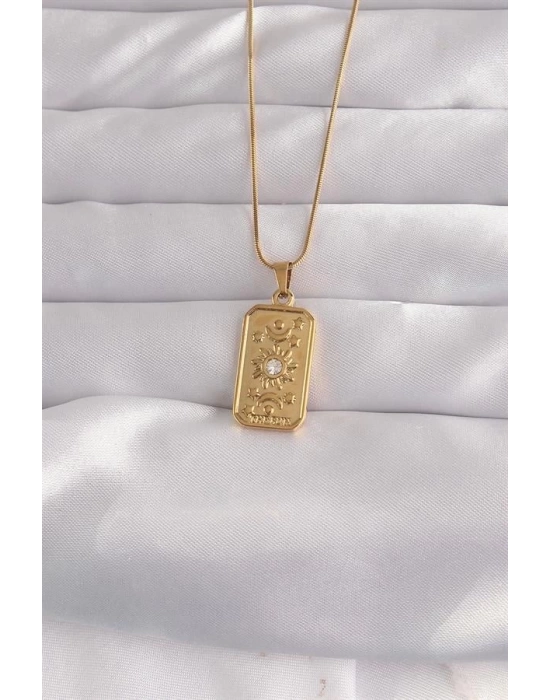 316L Çelik Gold Renk Zirkon Taşlı Aksesuarlı Vintage Kolye