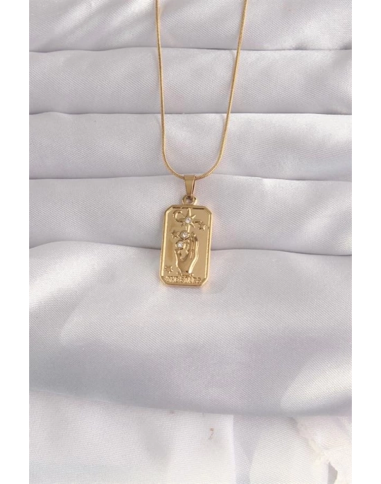 316L Çelik Gold Renk Zirkon Taşlı El Figür Vintage Kolye