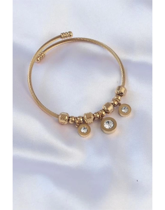 316L Çelik Gold Renk Zirkon Taşlı Model Charm Bileklik