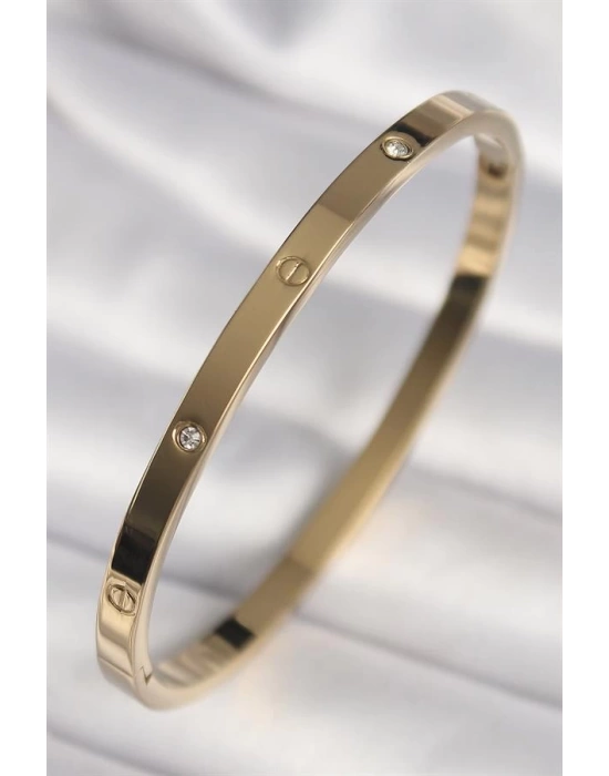 316L Çelik Gold Renk Zirkon Taşlı Model Kadın Bilezik