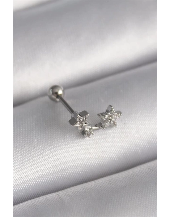 316L Çelik Gümüş Renk Zirkon Taşlı Yıldız Tragus Piercing
