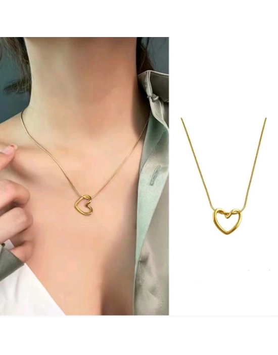316L Çelik Zincir Gold Renk Kalp Model Kadın Kolye