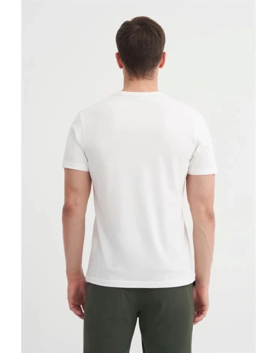 4165 Bisiklet Yaka Baskılı Erkek T-Shirt EKRU