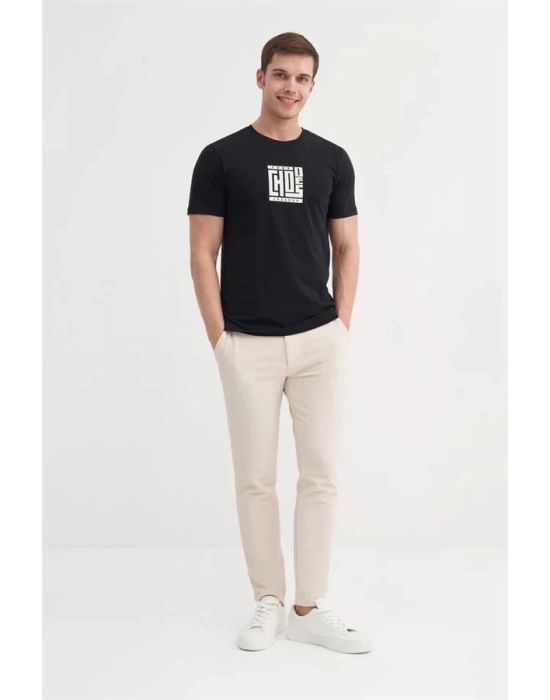 4165 Bisiklet Yaka Baskılı Erkek T-Shirt SİYAH