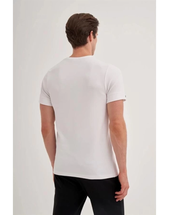 4202 Likralı Basıc Bisiklet Yaka Erkek T-Shirt Beyaz