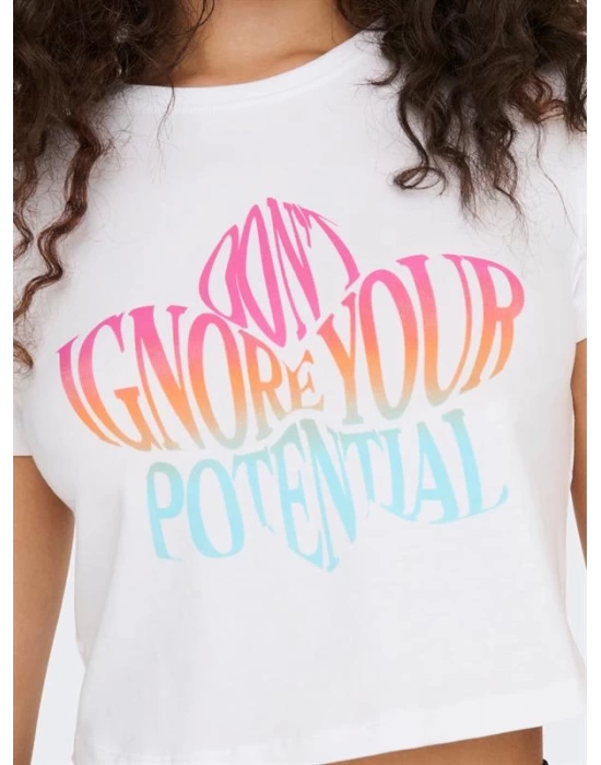 Baskılı Bisiklet Yaka Crop T-Shirt