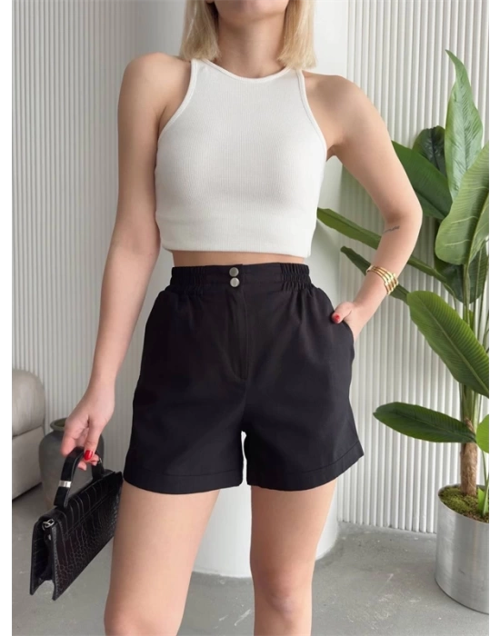Çıtçıtlı gabardin şort