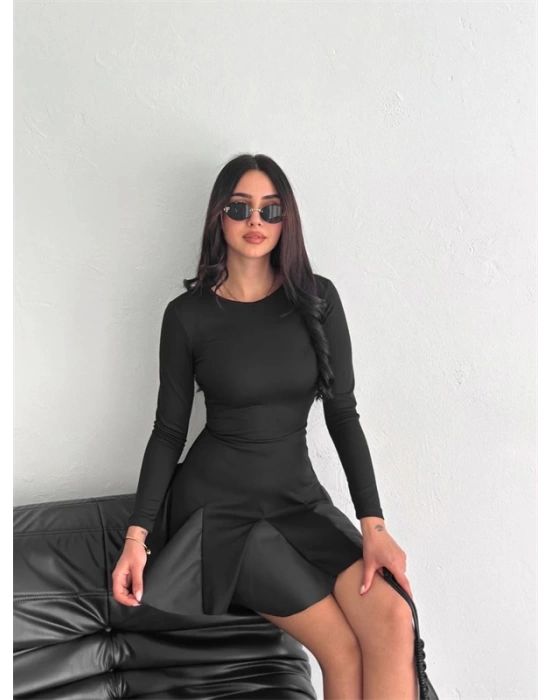 Eteği kloş crep mini elbise s1267