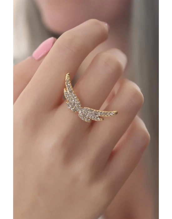 Gold Renk Kanat Model Zirkon Taşlı Kadın Yüzük