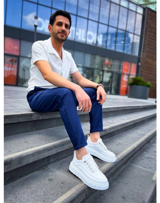 KB-X10 Kuback Beyaz Cilt  Beyaz Yüksek Taban Günlük Spor Ayakkabı