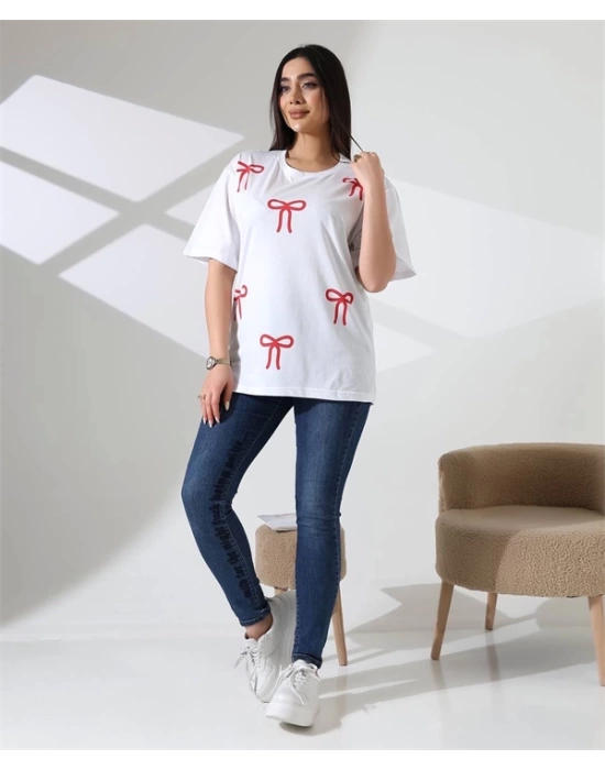Kurdele Baskılı Kadın T-Shirt