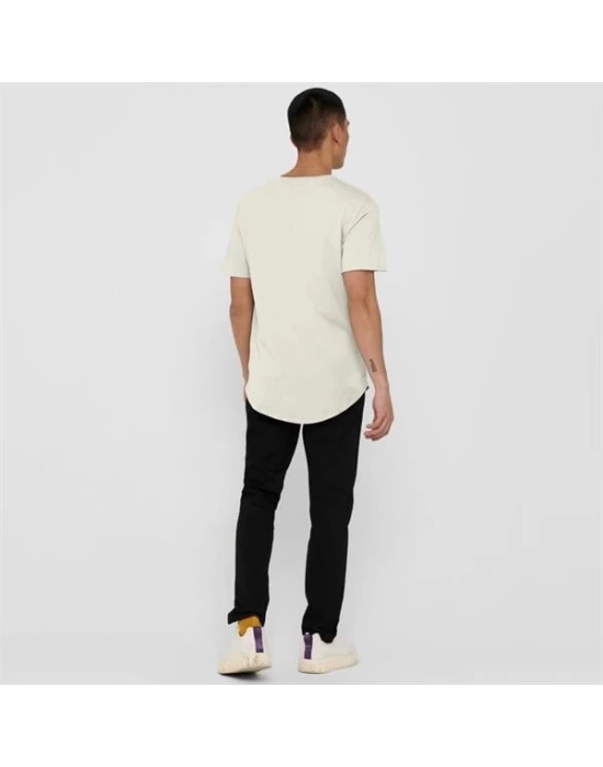 Oval Kesim Erkek T-shirt Bej