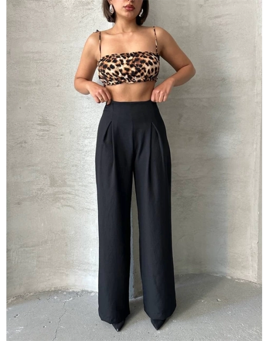 Pileli keten pantolon s255046