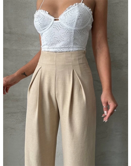 Pileli keten pantolon s255046