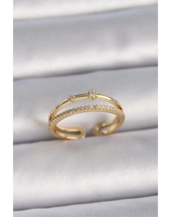 Pirinç Gold Renk Ayarlanabilir Zirkon Taşlı Kadın Yüzük