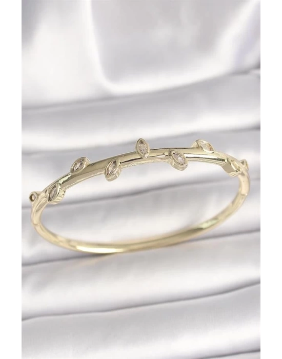 Pirinç Gold Renk Damla Zirkon Taşlı Kadın Kelepçe
