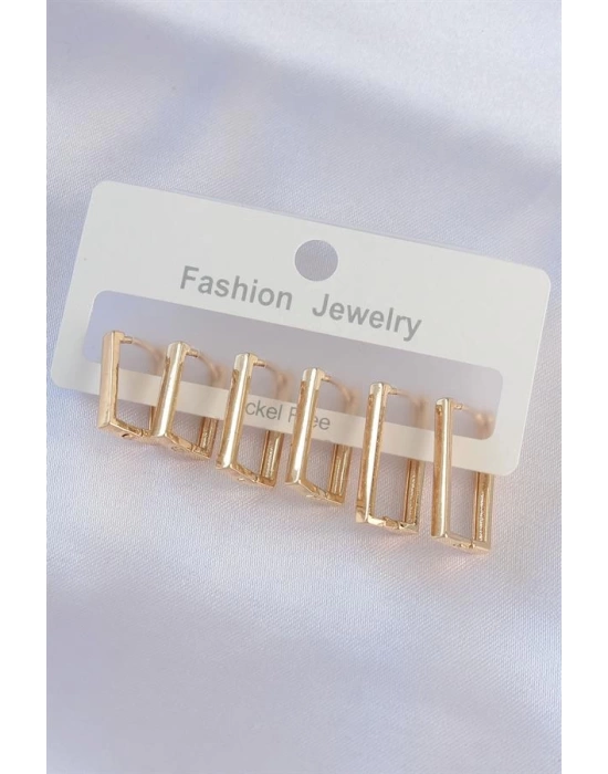 Pirinç Gold Renk Dikdörtgen Model Küpe Seti