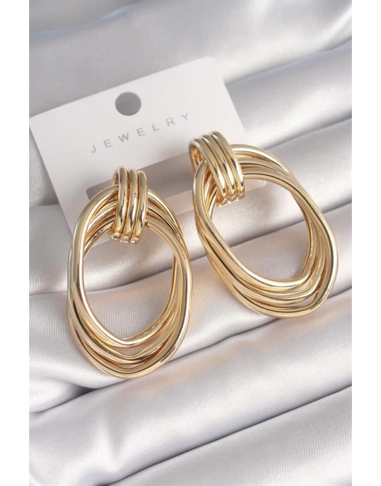 Pirinç Gold Renk Oval Model Kadın Küpe