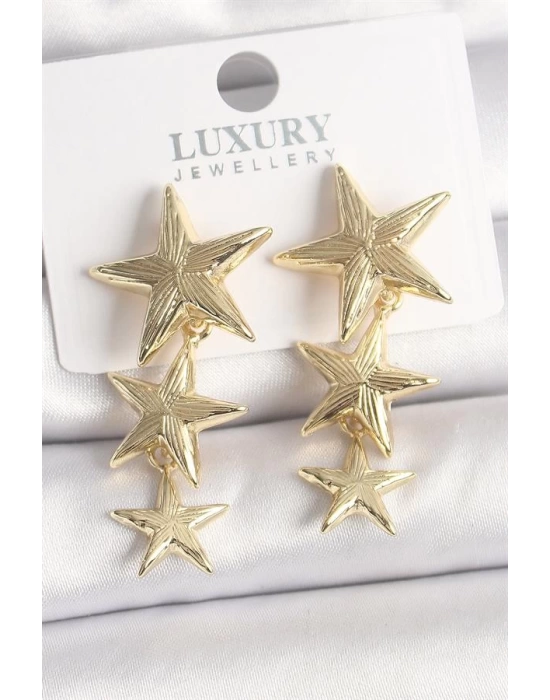 Pirinç Gold Renk Sallantı Yıldız Model Kadın Küpe