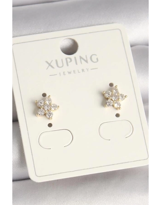 Pirinç Gold Renk Zirkon Taşlı Çiçek Model Xuping Kadın Küpe