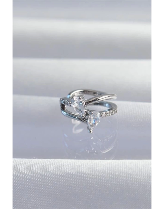 Pirinç Gümüş Renk Zirkon Taşlı Damla Earcuff Küpe