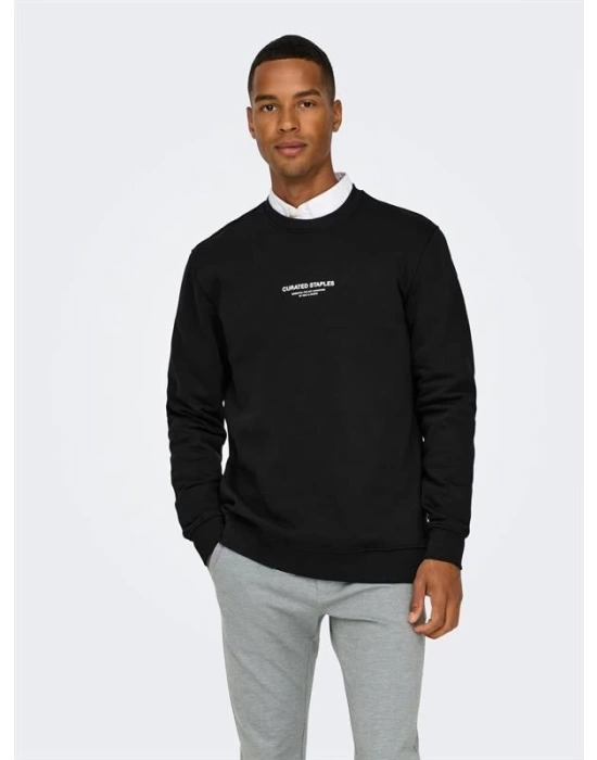 Sıfır Yaka Şardonlu Erkek Sweatshirt