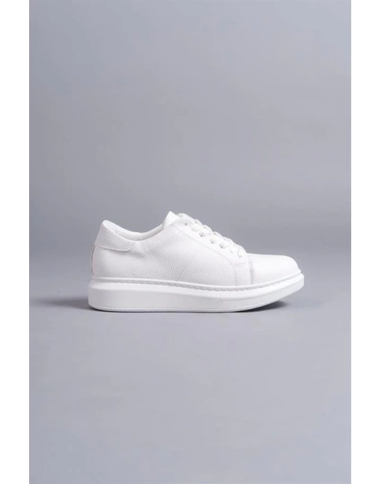 SLW151 Boost Bağcıklı Cilt Erkek Günlük Sneaker Ayakkabı BT - Beyaz