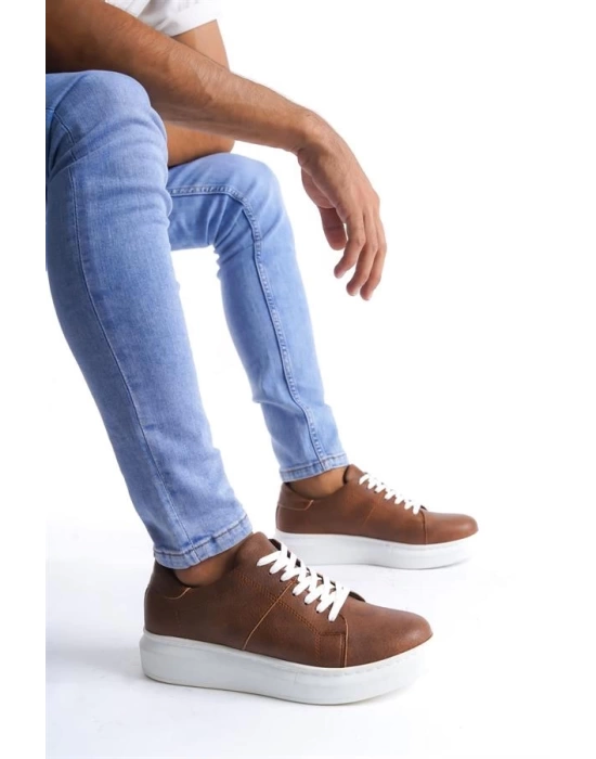 SLW151 Boost Bağcıklı Cilt Erkek Günlük Sneaker Ayakkabı BT - Taba