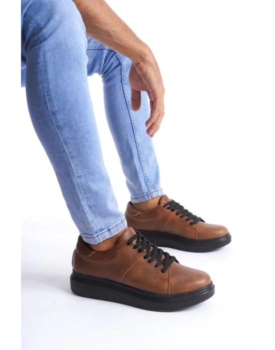 SLW151 Boost Bağcıklı Cilt Erkek Günlük Sneaker Ayakkabı ST - Taba