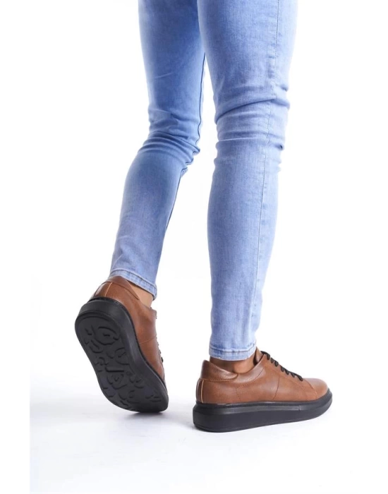 SLW151 Boost Bağcıklı Cilt Erkek Günlük Sneaker Ayakkabı ST - Taba