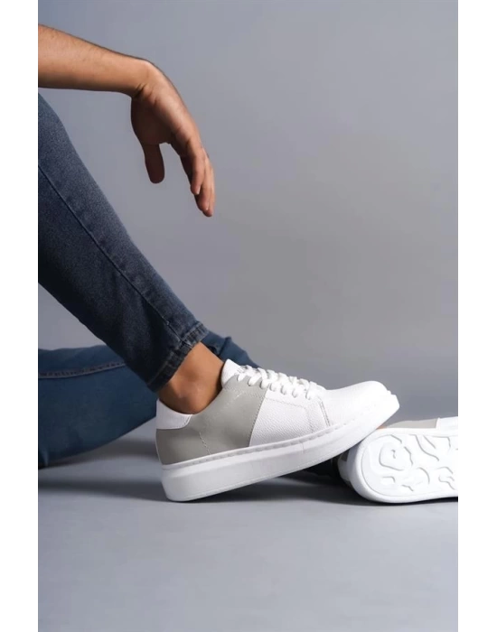 SLW151 Boost Bağcıklı Cilt Süet Erkek Günlük Sneaker Ayakkabı BT - Beyaz/Gri