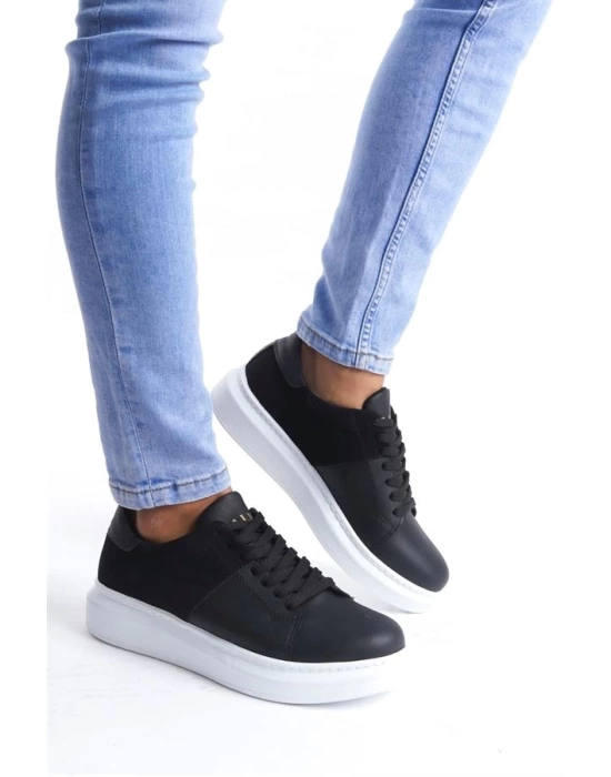 SLW151 Boost Bağcıklı Cilt Süet Erkek Günlük Sneaker Ayakkabı BT - Siyah