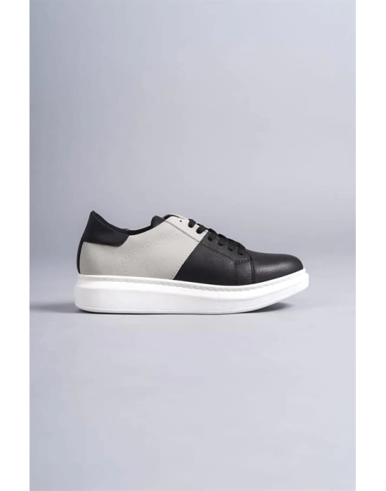SLW151 Boost Bağcıklı Cilt Süet Erkek Günlük Sneaker Ayakkabı BT - Siyah/Gri