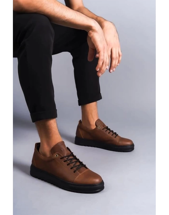 SLW152 Cool Bağcıklı Cilt Erkek Günlük Spor Klasik Ayakkabı ST - Taba