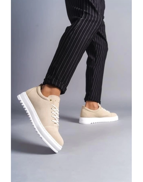 SLW152 Cool Bağcıklı Süet Erkek Günlük Spor Klasik Ayakkabı BT - Krem