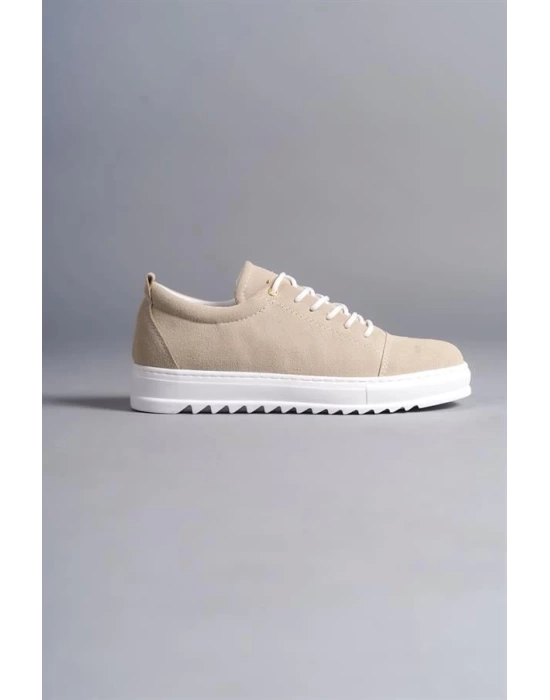 SLW152 Cool Bağcıklı Süet Erkek Günlük Spor Klasik Ayakkabı BT - Krem