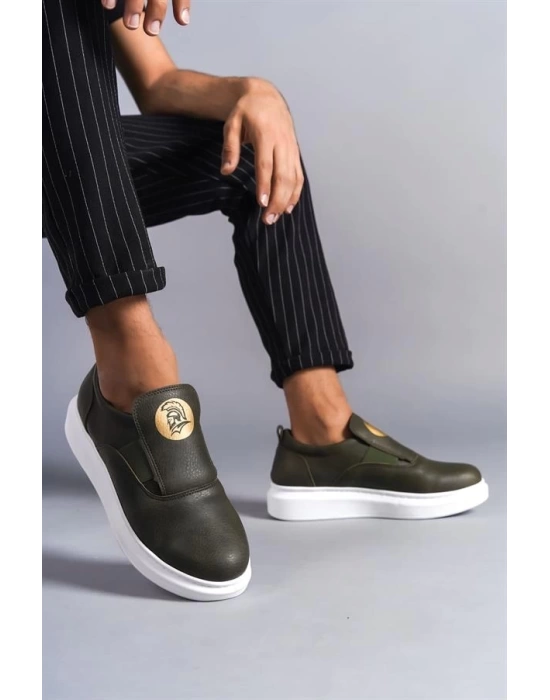 SLW161 Hippo Bağcıksız Cilt Erkek Günlük Sneaker Ayakkabı BT - Haki