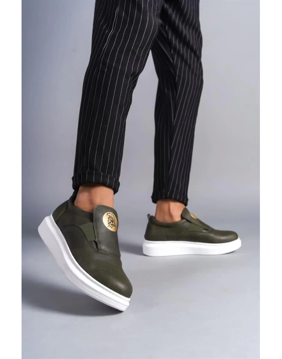 SLW161 Hippo Bağcıksız Cilt Erkek Günlük Sneaker Ayakkabı BT - Haki