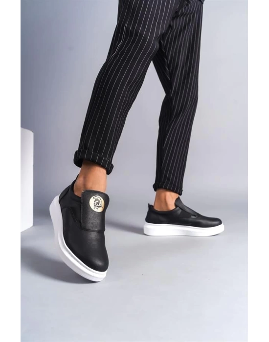 SLW161 Hippo Bağcıksız Cilt Erkek Günlük Sneaker Ayakkabı BT - Siyah
