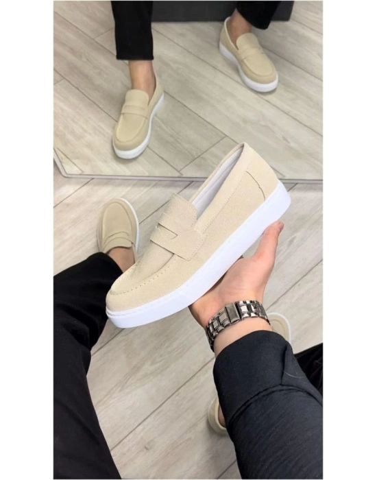 SLW180 Estilo X Bağcıksız Süet Erkek Günlük Spor Klasik Ayakkabı SBT - Krem