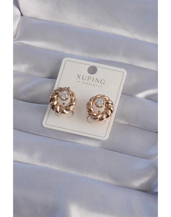 XUPİNG Rose Renk Oval Zirkon Taşlı Burgu Model Küpe