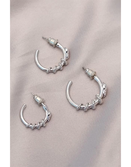 Yılan Tasarımlı Halka Model Gümüş Metal Küpe Seti