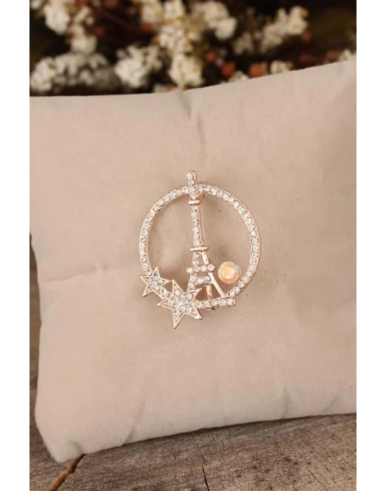 Zirkon Taşlı Paris Kulesi Figürlü Broş