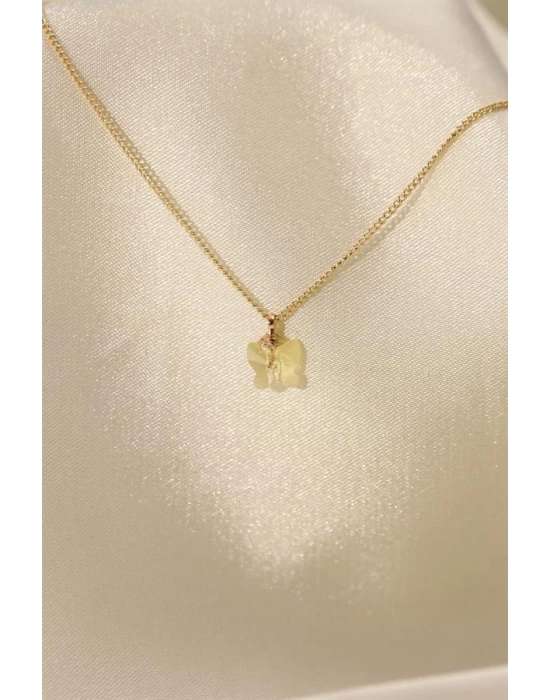 Zirkon Taşlı Sarı Renk Minimal Kelebek Kolye
