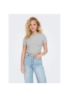 15311891 Likralı Fitilli Crop Kadın T-Shirt Gri