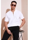2570 Fermuarlı Polo Yaka Merselize Kumaş Kolu Ve Beli Lastikli Erkek TShirt Beyaz