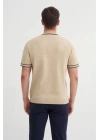 3013 Bisiklet Yaka Bel ve Kol Lastikli Triko Erkek T-Shirt BEJ