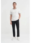 3013 Bisiklet Yaka Bel ve Kol Lastikli Triko Erkek T-Shirt BEYAZ