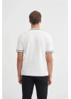 3013 Bisiklet Yaka Bel ve Kol Lastikli Triko Erkek T-Shirt BEYAZ