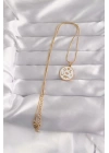 316L Çelik Gold Renk Beyaz Mineli Karışık Figürlü Tarot Kolye